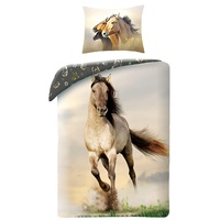 Bettwäsche, 100% Baumwolle, Motiv: Pferd, Bettbezug 140 x 200 cm + Kissenbezug