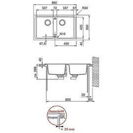 Franke BFG 620-86 links Einbauspüle Steingrau Excenterbetätigung 860 x 500 mm