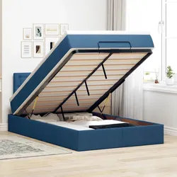 Ottomane Bett mit Matratze & LEDs Blau 120x190 cm Stoff