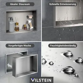 VILSTEIN Duschnische 30x60 cm | Aufputz | Wandnische Edelstahl| Duschregal