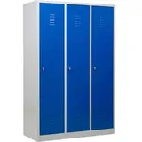 G-Office Spind WRC/3.18120, blau, 3 Abteile, mit Drehriegelschloss, 119 x 180 cm
