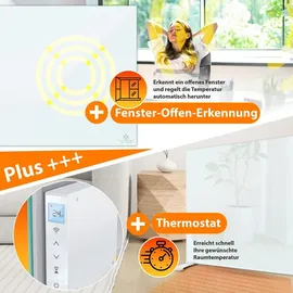 Kesser KESSER® Infrarotheizung Glaskonvektor Glasheizung Energiesparend 2in1 Standgerät & Wandmontage Elektroheizung mit Erkennung Offener Fenster + Fernbedienung & App-Steuerung Thermostat Heizpaneel