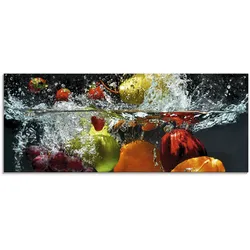 Glasbild ARTLAND "Spritzendes Obst auf dem Wasser", bunt (farbe bild(er): bunt), B:125cm H:50cm, Bilder, in verschiedenen Größen