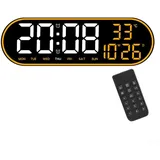 Große digitale Wanduhr mit einstellbaren Helligkeitsstufen und Fernbedienung (orangefarbenes Licht)