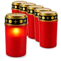 com-four® 6x LED Grablicht - LED Kerze Ewiges Licht - Rote Grabkerze mit Flackereffekt (06 Stück V1 - batteriebetrieben)