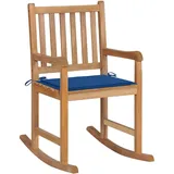 Schaukelstuhl Mit Königsblauem Kissen Massivholz Teak