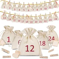 Adventskalender zum Befüllen Stoff, 24x Baumwollsäckchen 10x13cm - Adventskalender 2025 Stoffbeutel mit Adventszahlen, Weihnachtskalender, Natur Jutesäckchen, Stoffsäckchen, Geschenktüten
