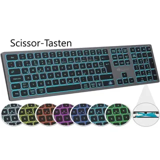 GeneralKeys Funk-Tastatur, farbige Beleuchtung, Slim, Scissor-Tasten, Akku, 2,4GHz
