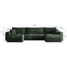 Kaiser Ecksofa mit schlaffunktion und bettkasten, Sofa U-form, Couch U-form CAPRI Poso Grün - Grün