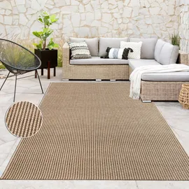 Paco Home Outdoor Teppich Wetterfest, moderner Jute-Look in natürlicher Sisal Optik, Robust, ideal für Terrasse Wohnzimmer & Küche, Grösse:240x340 cm, Farbe:Beige 4