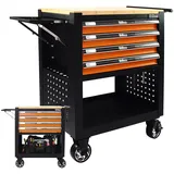 Werkstattwagen 4 Schubladen Stauraum leer Werkzeugwagen Holzplatte inkl. Ablage