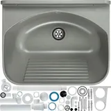 Kadax GOSPO Ausgussbecken mit Siphon, Waschbecken 46 x 36 x 20 cm, für Waschraum, Garage, Keller, Waschküche, Werkstatt, Waschtrog, Wandmontage, in Platte, Spülbecken inkl. Zubehör (grau)