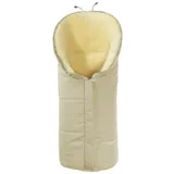 Hofbrucker Lammfell-Fußsack Eskimo für Babyschale, Kinderwagen, Buggy. Ab Geburt verwendbar. Kapuze in Mumienform schützt gut gegen Wind. In Deutschland hergestellt. Echtes Lammfell in Öko-Tex Qualität. Farbe: Beige - Einheitsgröße