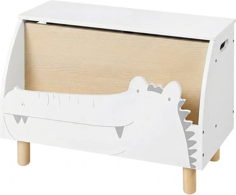 WOLTU Spielzeugkiste Kinderbank mit Stauraum, Krokodil-Design, 60x44x30 cm, Weiß