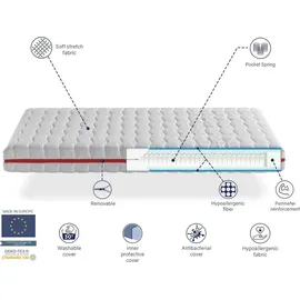 xaluca kindermatratze 90X160 Hohe 18 cm nuka taschenfedem - Taschenfederkern antibakterielle und abnehmbare - ideal für Nestbetten und