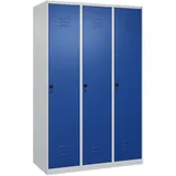 C+P Spind Classic PLUS, 3 Abteile, HxBxT 185x120x50cm, Sicherheitsdrehriegel, Hellgrau/Enzianblau von PROREGAL