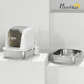 PawHut Katzentoilette Edelstahl 52,4 x 41,3 x 42 cm Weiß