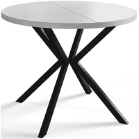 Runder Esszimmertisch LOFT LITE, ausziehbarer Tisch Durchmesser: 100 cm/180 cm, Wohnzimmertisch Farbe: Weiß, mit Metallbeinen in Farbe Schwarz