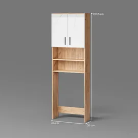 livinity Ronco Waschmaschinenschrank 64 x 190,5 cm Weiß Hochglanz/Eiche Holz