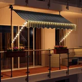 Swing&Harmonie LED - Markise mit Kurbel Klemmmarkise Balkonmarkise mit Beleuchtung und Solarmodul Fallarm Markise Sonnenschutz Terrasse Balkon - 350x150cm - grau/weiss - Grau/Weiß