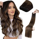 LaaVoo Extensions Echthaar Tressen Zum Einnähen Braun Balayage Tressen Echthaar Extensions Dunkelbraun Ombre Hellbraun Haarverlängerung Echthaar Extensions Tressen Remy 80g #2/8/2 35cm