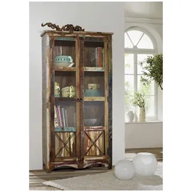 Massivmoebel24 Vitrine Altholz 90 x 40 x 180 cm Mehrfarbig