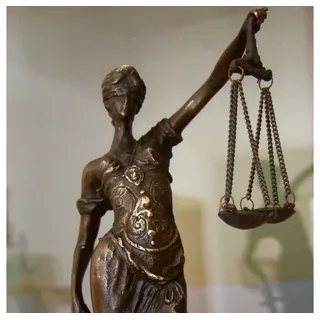 Antikas Wanddekoobjekt Skulptur Justitia, Bronze Figur, Römische Göttin, Frau mit Waagschalen