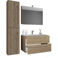 VCM Badmöbel-Set Badinos 4-teilig, mit Spiegelschrank - braun