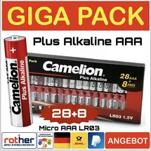 Camelion Plus Alkaline Batterien Micro AAA LR03 Vorratspack 28+8