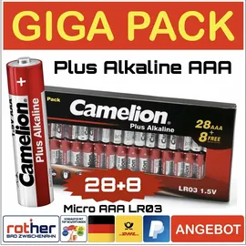 Camelion Plus Alkaline Batterien Micro AAA LR03 Vorratspack 28+8