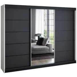 A&J MöbelLand Schiebetürenschrank 200 cm 215 x 215 x 59,5 cm Weiß/Schwarz