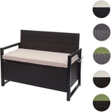 Mendler Poly-Rattan 2er Sitzbank HWC-F39, Gartenbank Truhenbank, Staufach Aufbewahrung Sitzkissen - braun, Kissen beige