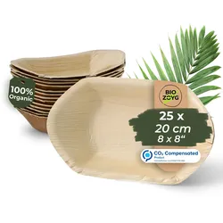 BIOZOYG 25 Stück Einwegschale 20cm Palmblattschale Schiffchenform Einweggeschirr Palmblatt Boot biologisch abbaubar biologisch kompostierbar