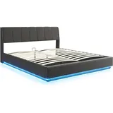 [en.casa] LED Polsterbett Tröstiar 180x200cm Schwarz