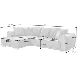 Riess-Ambiente Modernes XXL Ecksofa DECADENCIA 320cm silbergrau Samt inkl. Kissen Eckcouch Sofa - Grau