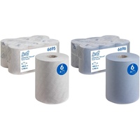 Scott Essential Slimroll Papierhandtücher gerollt 6695 – 6 x 190 m Handtuchrollen, weiß (insges. 1.140 m) & Essential Slimroll Papierhandtücher gerollt 6696 – 6 x 190 m Handtuchrollen