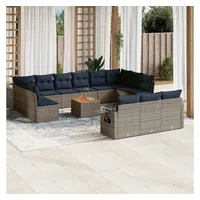 vidaXL Gartensofa-Set 14-tlg. grau Polyrattan