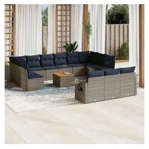 vidaXL Gartensofa-Set 14-tlg. grau Polyrattan