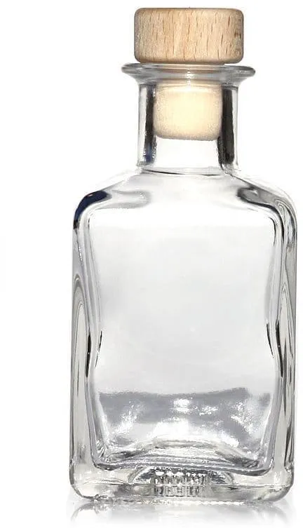 Botella de vidrio 'Kubica' de 200 ml, cuadrada, boca: corcho