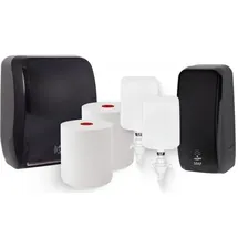 Blanc HYGIENIC KOMPLETT-SET Waschraum SENSOR: Handtuchrollenspender SENSOR + 2 TAD Handtuchrollen + Schaumseifenspender SENSOR + 2 Kartuschen Farbe Schwarz