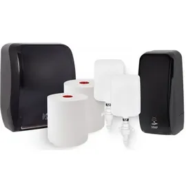 Blanc HYGIENIC KOMPLETT-SET Waschraum SENSOR: Handtuchrollenspender SENSOR + 2 TAD Handtuchrollen + Schaumseifenspender SENSOR + 2 Kartuschen Farbe Schwarz