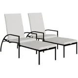 vidaXL Sonnenliegen 2 Stk. mit Fußhocker PE-Rattan Schwarz
