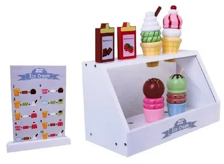Eisdielen-Spielset aus Holz bunt für Kinder 3-5 Jahre - mamamemo Eisdiele - Inkl. Eisbehälter, Regal, Zubehör, Schild, stabil