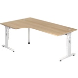 HAMMERBACHER höhenverstellbarer Schreibtisch eiche L-Form, C-Fuß-Gestell weiß 200,0 x 80,0/120,0 cm