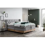 Belanoti EON Boxspringbett 180x200 elektrisch verstellbar 7-Zonen Taschenfederkern Matratze inkl Visco Topper Bett 180x200 mit Motor in der Farbe Hellgrau H2/H3 Polsterbett Motorbett mit Massivholz