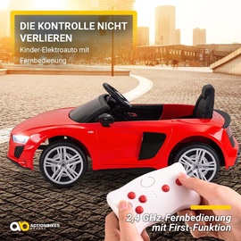 Actionbikes Motors Kinder-Elektroauto Audi R8 Spyder lizenziert, 60 Watt, LED-Scheinwerfer, Musik, Hupe, Fernbedienung, (Rot)