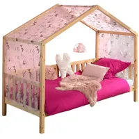 58 aufm Kessel Hausbett mit Textilhimmel Kapua 210x97x170 Massivholz Natur
