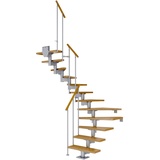 DOLLE Mittelholmtreppe Cork (Breite: 79 cm, 1/2-gewendelt, Perlgrau, Farbe Stufen: Eiche, Natur, Geschosshöhe: 278 – 337 cm)