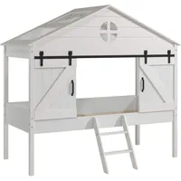 Vipack BARNIE, halbhohes Bett in Scheunen Optik, 90 x 200 cm, Weiß lackiert
