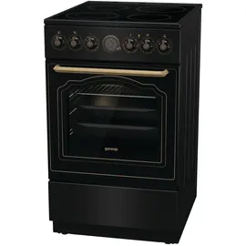 Gorenje Elektrostandherd mit Glaskeramik-Kochfeld/Retro Design / 50cm / 70 Liter/Gentle Close/Schnellaufheizung/AirFry/ExtraSteam/Pizzamodus/AquaClean/schwarz
